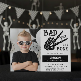Invitación Bad 2 the Bone Skeleton Photo 2nd Birthday Party