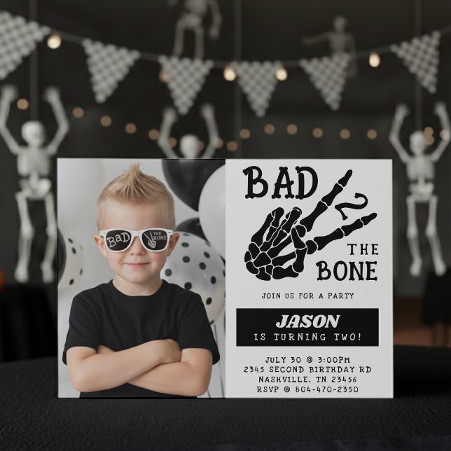 Invitación Bad 2 the Bone Skeleton Photo 2nd Birthday Party (Subido por el creador)