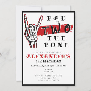 Invitación Bad Two The Bone 2Cumpleaños Skeleton Hand