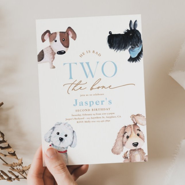 Invitación Bad TWO the Bone Puppy Birthday Invitation (Subido por el creador)