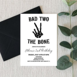Invitación Bad Two The Bone Skeleton Segundo Fiesta de Cumple