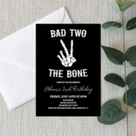 Invitación Bad Two The Bone Skeleton Segundo Fiesta de Cumple