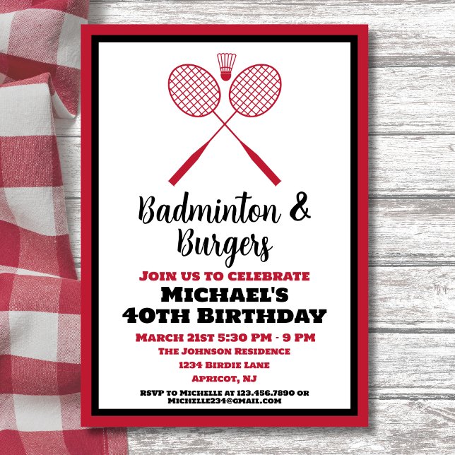 Invitación Badminton Fiesta Sports BBQ Cumpleaños (Subido por el creador)