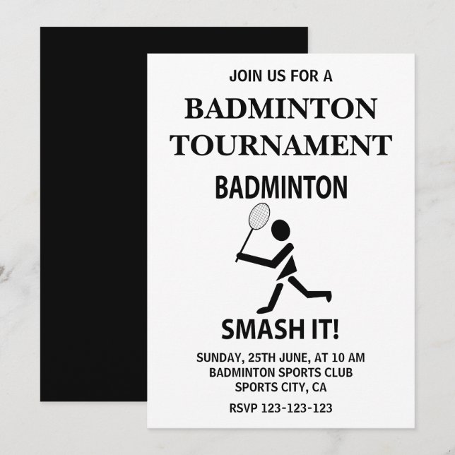 Invitación Badminton Smash It Sports Badminton (Anverso / Reverso)