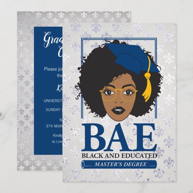 Invitación BAE - Graduación de Maestría en Negro y Educado (Anverso / Reverso)