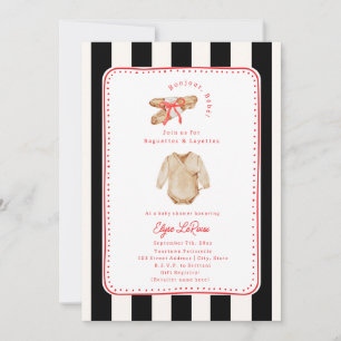 Invitación Baguettes & Layettes Raya de Francés para Baby Sho