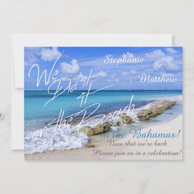 Invitación Bahamas Beach Wedding Lo hicimos en la playa (Anverso)