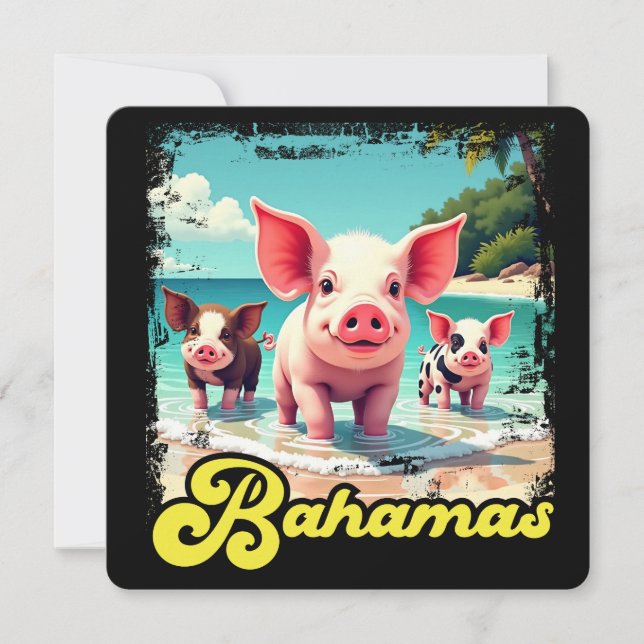 Invitación Bahamas Cerdos Nadando - Exuma Pig Beach Adventure (Anverso)