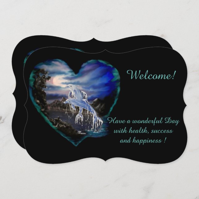 Invitación Bahía por la noche, Dolphin Love , agrega tu texto (Anverso / Reverso)