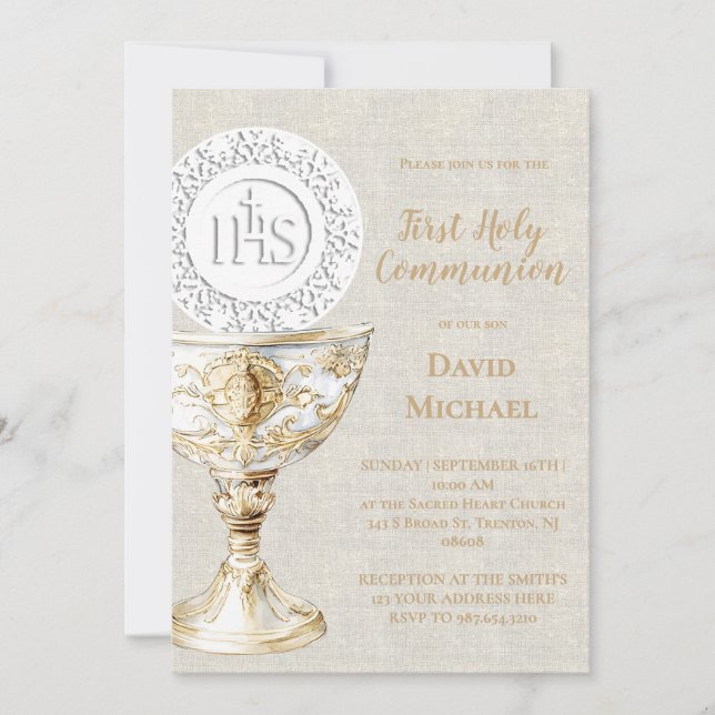 Invitación baige texture background First Holy Communion (Anverso)