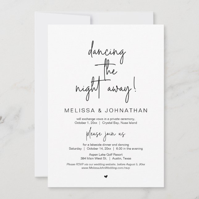 Invitación Bailando la noche, Boda Elopement Fiesta In (Anverso)