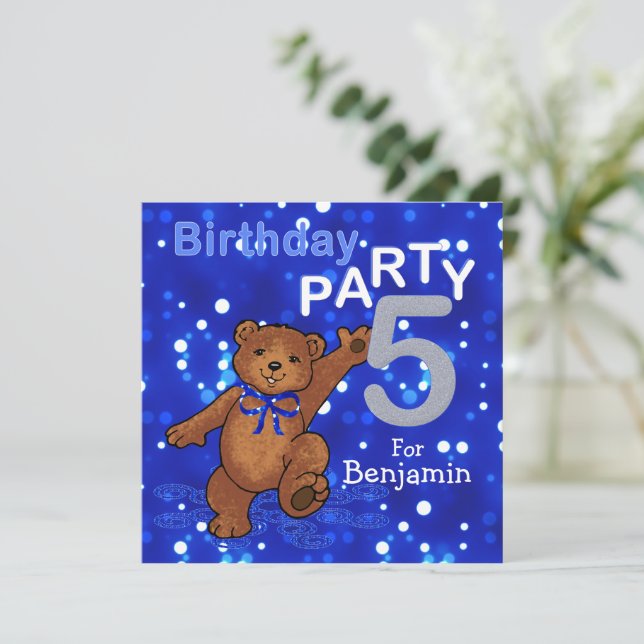 Invitación Bailando Teddy Bear Fiesta de Cumpleaños 5 (Anverso de pie)