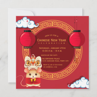 Invitación Bailarín de leones de Año Nuevo chino