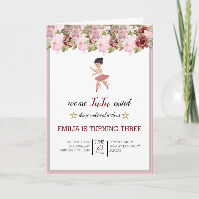 Invitación Bailarín | Fiesta de cumpleaños del Ballet Floral  (Anverso)
