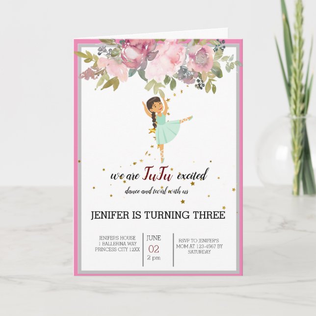 Invitación Bailarín | Fiesta de cumpleaños del Ballet Floral  (Anverso)