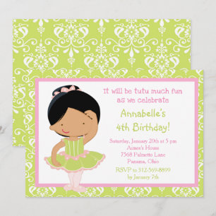 Invitación Bailarina afroamericana linda y damasco verde