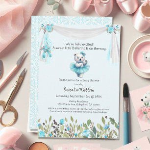 Invitación Bailarina Bebé Niña Cumpleaños Tutú Oso Polar Emoc