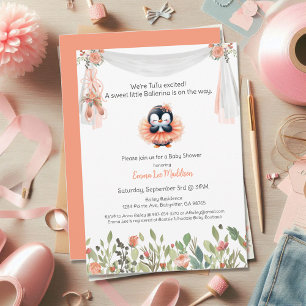 Invitación Bailarina Bebé Niña Cumpleaños Tutú Pingüino Emoci