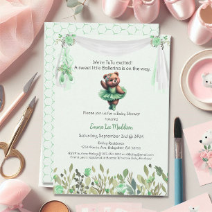 Invitación Bailarina Bebé Niña Shower Tutú Elegante Oso de Pe