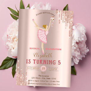 Invitación Bailarina Cascanueces Rose Gold Drips Cumpleaños