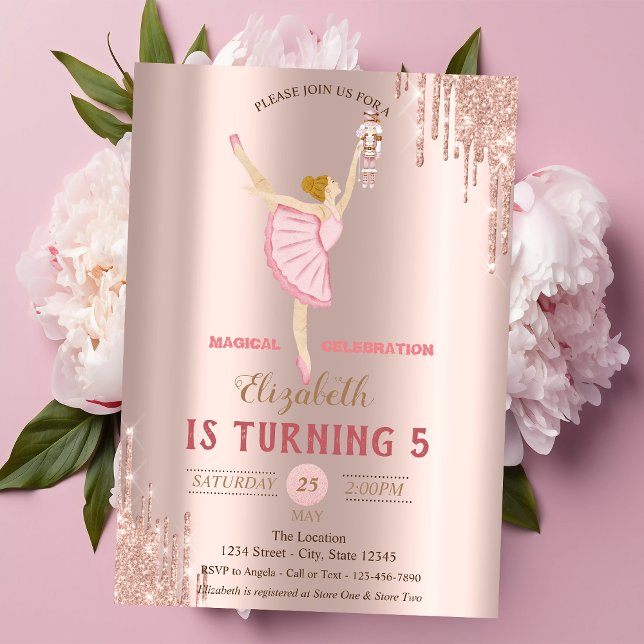 Invitación Bailarina Cascanueces Rose Gold Drips Cumpleaños  (Subido por el creador)