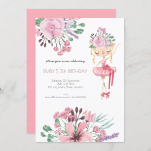Invitación Bailarina de ballet Chica 7 cumpleaños