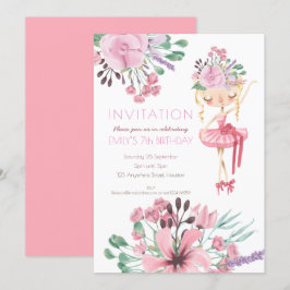 Invitación Bailarina de ballet Chica 7 cumpleaños