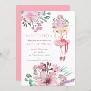 Invitación Bailarina de ballet Chica 7 cumpleaños