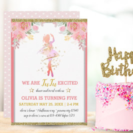 Invitación Bailarina de ballet Chica floral rosada Fiesta de