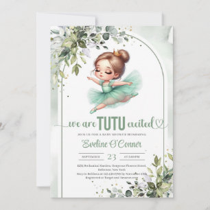 Invitación Bailarina de tutú verde dorado y vegetación en acu