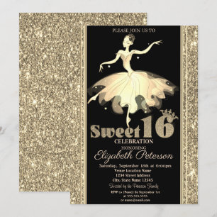 Invitación Bailarina elegante brillo dorado Sweet 16