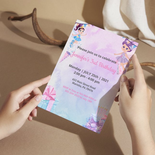 Invitación Bailarina elegante | Cumpleaños de niña floral ros (Subido por el creador)