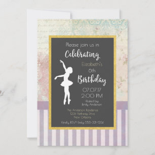Invitación Bailarina en fiesta de cumpleaños con diseño vinta