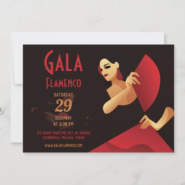 Invitación Bailarina española de flamenco con ventilador, neg (Reverso)