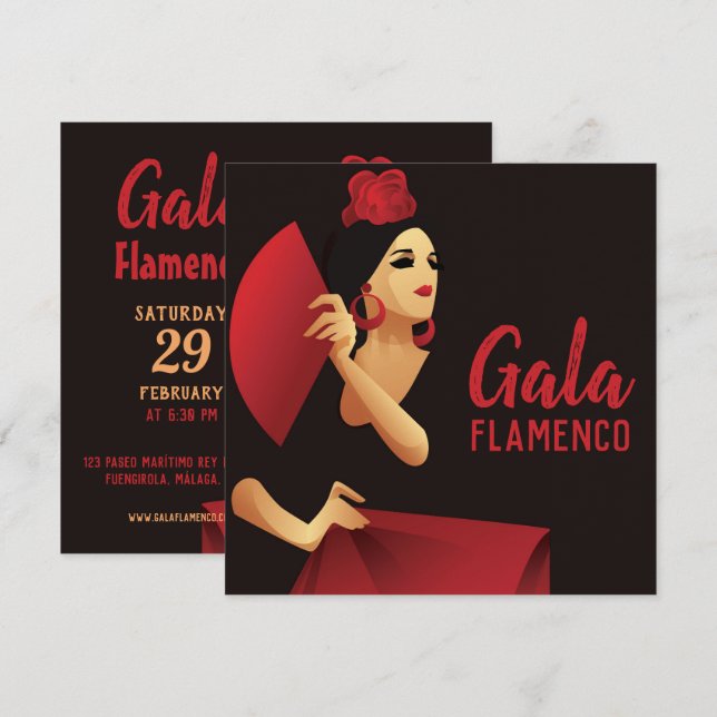 Invitación Bailarina española de flamenco con ventilador negr (Anverso / Reverso)