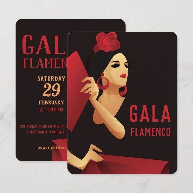 Invitación Bailarina española de flamenco con ventilador negr (Anverso / Reverso)