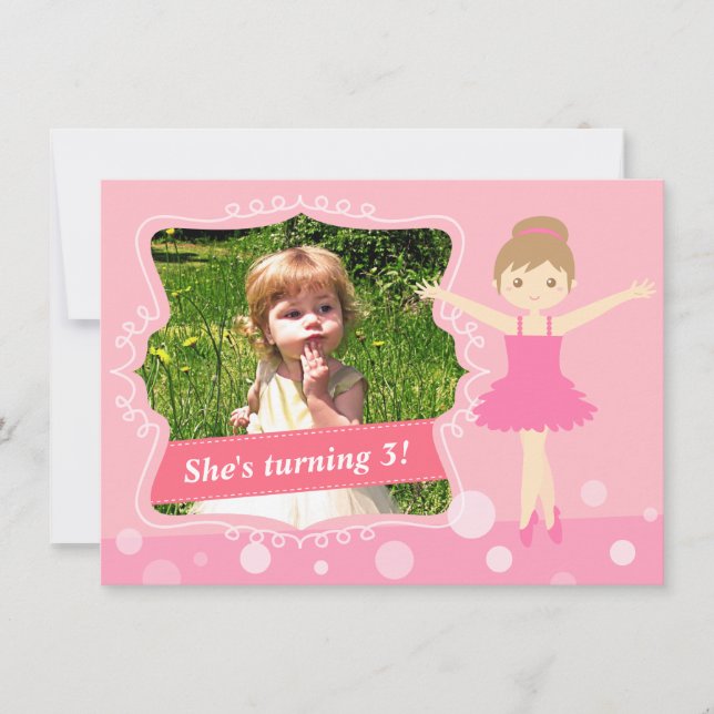 Invitación Bailarina Linda, Cumpleaños de Niña Rosa (Anverso)
