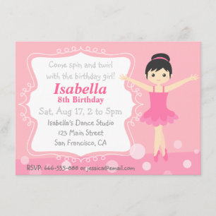 Invitación Bailarina Linda de Rosa, Cumpleaños de Niña