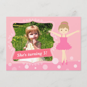 Invitación Bailarina linda, fiesta de cumpleaños rosada del