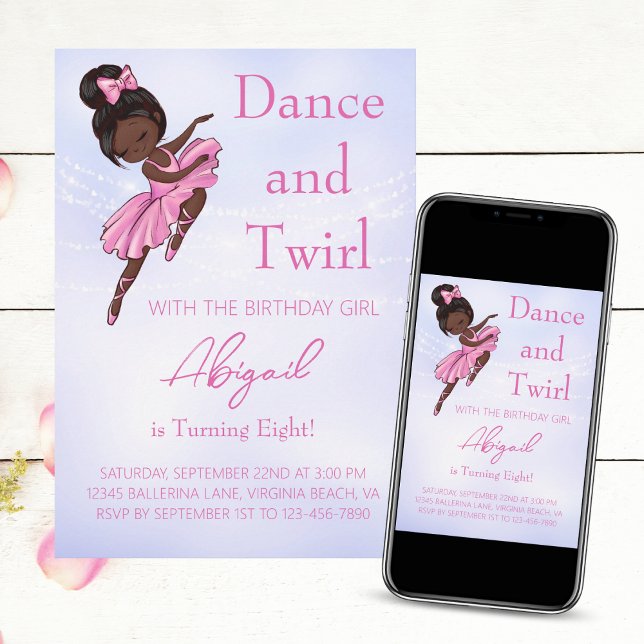 Invitación Bailarina lindo rosa, Fiesta de baile de ballet mo (Subido por el creador)