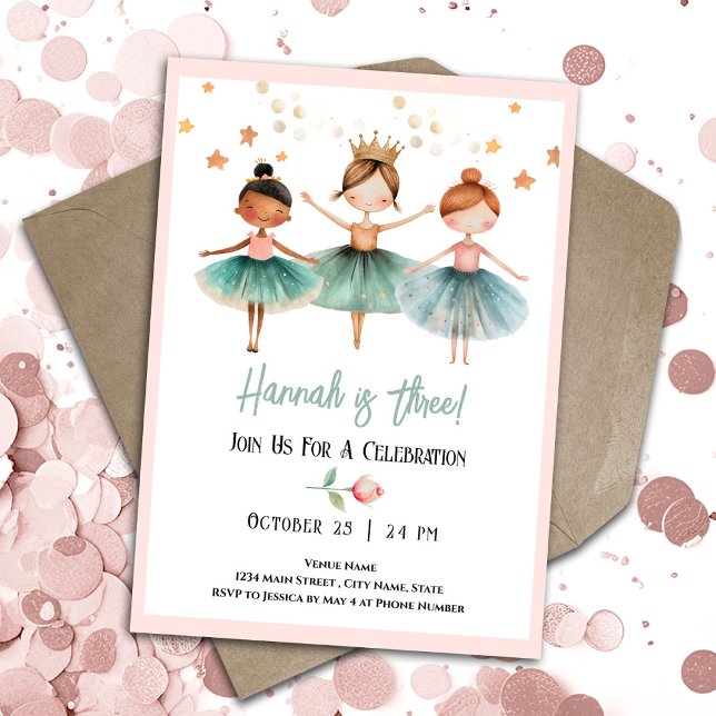 Invitación Bailarina niña de 3 años de cumpleaños (Subido por el creador)