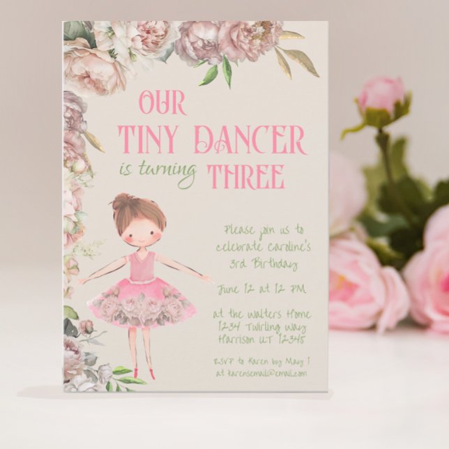 Invitación Bailarina pequeña Ballerina Tercer Cumpleaños (Subido por el creador)