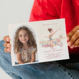 Invitación Bailarina Pequeña y Cumpleaños Floral con Foto Per