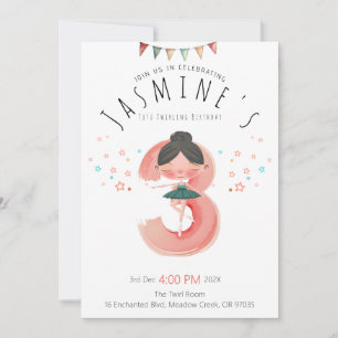 Invitación Bailarina Rosa Cumpleaños 3 Años Niña