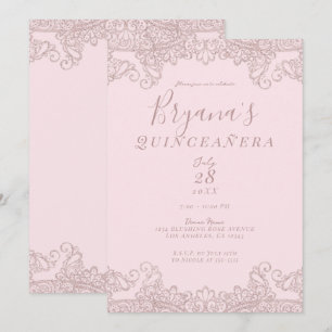 Invitación Bailarina Rosa Desvanecido con Brillo y Encaje Qui
