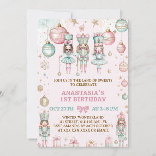 Invitación Bailarinas de rosa de Navidad Cumpleaños 1ST 