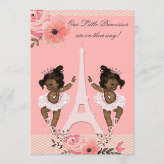 Invitación Bailarinas gemelas étnicas París floral Baby