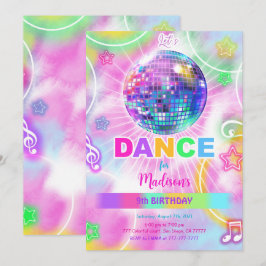 Invitación Baile arco iris Disco Fiesta Neon Glow