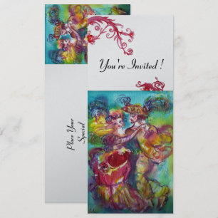Invitación BAILE DE CARNIVAL azul vibrante rojo florecer cham