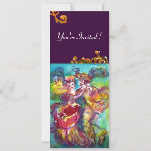 Invitación BAILE DE CARNIVAL, florece vibrante rosa azul amar